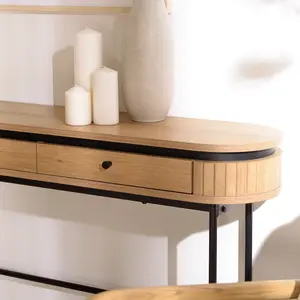 Comparateur de prix : Ethan - console arrondie couleur naturelle 2 tiroirs pieds métal noir