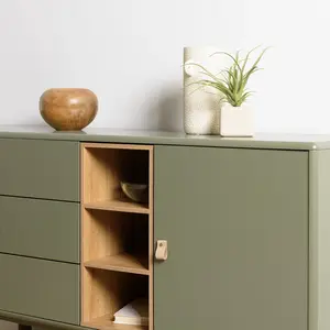 MACABANE Buffet vert 1 porte 3 tiroirs 3 niches bois naturel pas cher