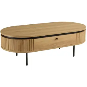 MACABANE ETHAN - Table basse arrondie couleur naturelle 2 tiroirs pas cher