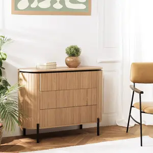 MACABANE Charlie - Commode marron 3 tiroirs style rétro Pin pieds métal noir pas cher