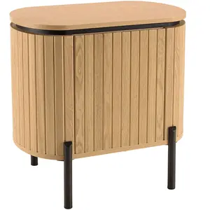 MACABANE Chevet marron 1 porte style rétro Pin pieds métal noir