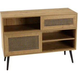 Macabane - Buffet bas 3 niches 2 portes rotin marron - 95x35x70 cm T.U pas cher