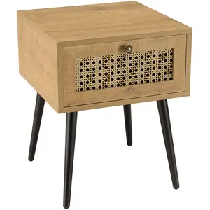 Comparateur de prix : MACABANE CHARLIE - Table de chevet bois 1 tiroir effet cannage marron