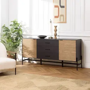 Comparateur de prix : MACABANE Charlie - buffet marron et noir 3 tiroirs 2 portes pin pieds métal noir