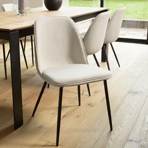 MACABANE Tom - lot de 2 chaises tissu écru dossier droit pieds acier noir