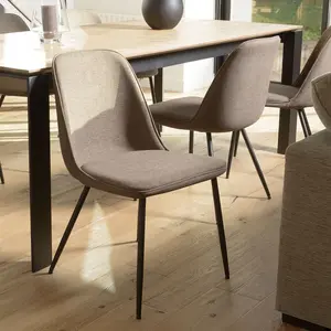 MACABANE Augustin - lot de 2 chaises tissu marron dossier droit pieds acier noir pas cher