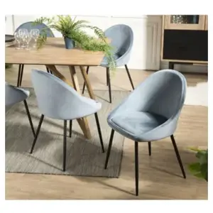 Comparateur de prix : MACABANE AUGUSTIN - Lot de 2 chaises velours bleu pieds métal noir
