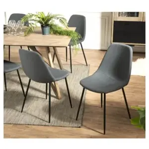 MACABANE AUGUSTIN - Lot de 2 chaises tissu anthracite pieds métal noir pas cher
