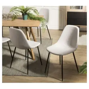 MACABANE AUGUSTIN - Lot de 2 chaises tissu blanc écru pieds métal noir