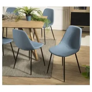 MACABANE AUGUSTIN - Lot de 2 chaises tissu bleu pieds métal noirs