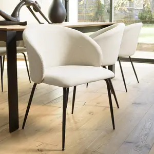 Comparateur de prix : MACABANE Tom - lot de 2 chaises tissu écru dossier arrondi pieds acier noir