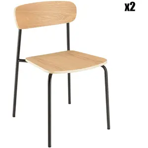 MACABANE Lot de 2 chaises « écolier » en bois de frêne pieds acier noir pas cher