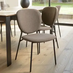 MACABANE AUGUSTIN - Lot de 2 chaises tissu marron pieds acier noir pas cher