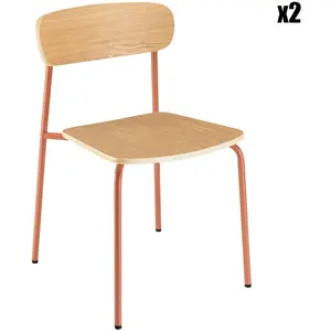 MACABANE Lot de 2 chaises « écolier » en bois de frêne et acier terracotta pas cher