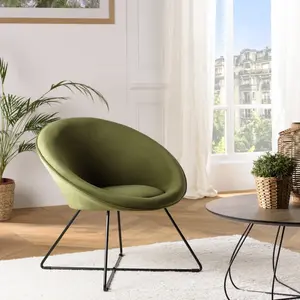 Macabane - albane - Fauteuil tissu velours vert olive pieds croisés mé... pas cher