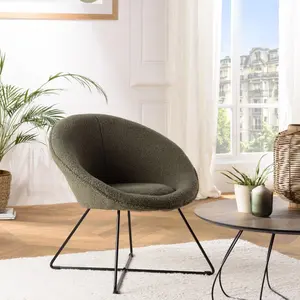 Macabane - albane - Fauteuil tissu bouclette vert kaki pieds croisés m... pas cher