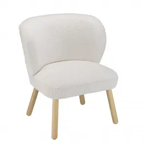 Comparateur de prix : MACABANE ALBANE - Fauteuil en tissu bouclette blanc pieds en bois