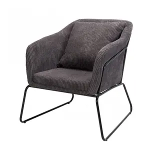 MACABANE Fauteuil en tissu velours cotelé gris anthracite pieds évasés en métal
