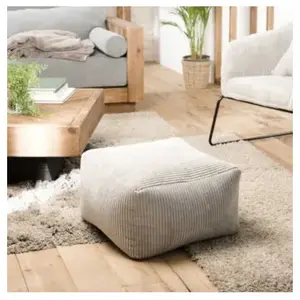 Comparateur de prix : MACABANE ALBANE - Pouf carré 57x57cm Tissu Velours côtelé Gris Perle