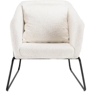 MACABANE Fauteuil tissu bouclette blanc pieds évasés métal noirVendu parnature-et-decouvertes