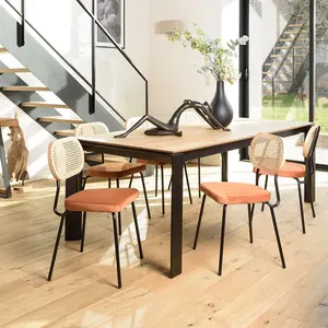Comparateur de prix : MACABANE Lot de 2 chaises métal noir assise velours orange ambré dossier rotin