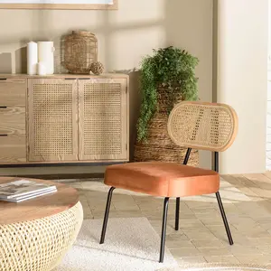 Macabane - Chaise velours dossier rotin Albane orange - 50x57x72 cm OS pas cher