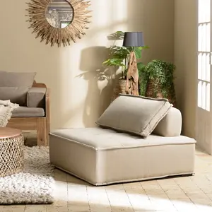 MACABANE Agathe - chauffeuse capitonnée 100x100cm avec dossier et coussin beige pas cher