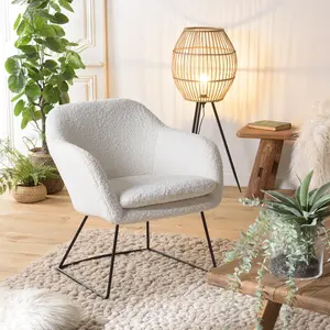 Comparateur de prix : MACABANE Agathe - fauteuil urban tissu bouclette blanc pieds évasés métal noir