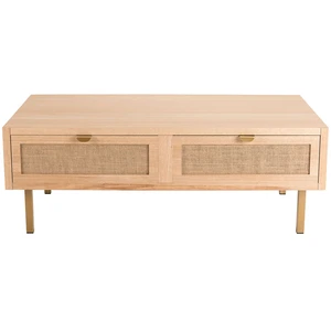 Table basse - MACABANE - ADELE - Toile de jute - Pieds métal doré pas cher