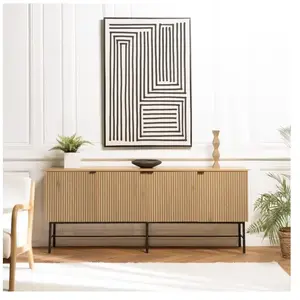 MACABANE Scott - buffet 4 portes décor effet bois rainuré noir et naturel pas cher