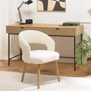 Comparateur de prix : MACABANE Pierre - chaise en tissu bouclette écru, dossier ouvert, pieds en bois