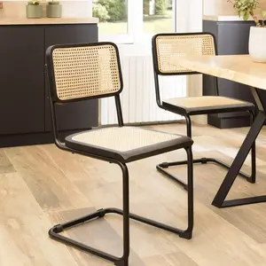 Comparateur de prix : MACABANE Pierre - lot de 2 chaises assise bois noirrotin naturel pieds métal