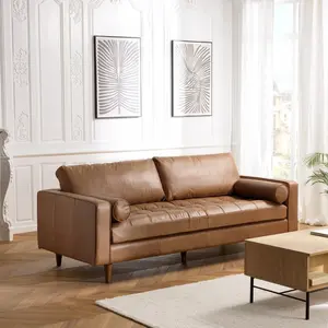 MACABANE Pierre - canapé 3 places cuir couleur caramel assise capitonnée pas cher