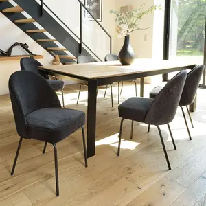 Comparateur de prix : MACABANE ULYSSE - Lot de 2 chaises tissu noir pieds acier noir