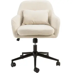 MACABANE Mina - chaise de bureau à roulettes en tissu beige dossier carré pas cher
