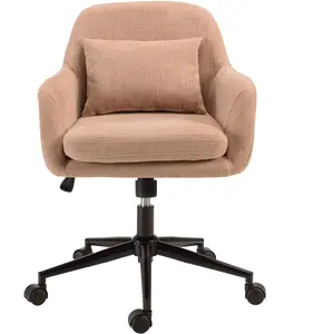 MACABANE Mina - chaise de bureau à roulettes en tissu rose dossier carré pas cher