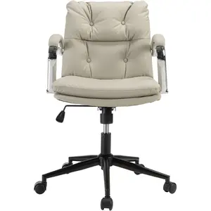 MACABANE Mina - chaise de bureau à roulettes cuir matelassé beige dossier carré pas cher