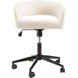 MACABANE Mina - chaise de bureau à roulettes en tissu écru dossier ouvert pas cher