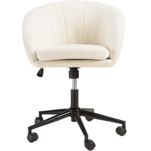 MACABANE Mina - chaise de bureau à roulettes en tissu écru dossier arrondi pas cher