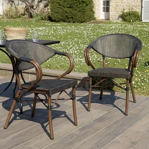 MACABANE VIANNEY - Lot de 2 chaises de jardin bistrot en acier textilène marron pas cher