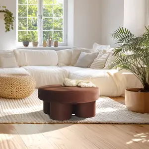 Macabane - Pouf forme design n°1 en tissu effet velours marron OS pas cher