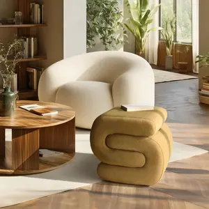 Macabane - Pouf en tissu effet velours jaune moutarde OS pas cher