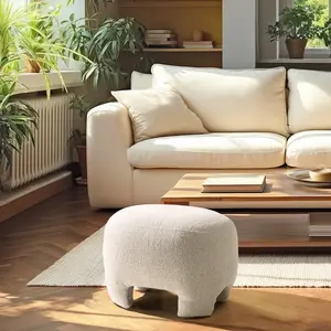 Macabane - Pouf forme design n°1 en tissu petite bouclette écru OS