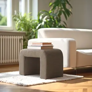 Macabane - Pouf en tissu petite bouclette taupe foncé OS pas cher