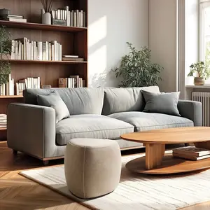 Macabane - Pouf forme galet n°1 en tissu effet velours beige foncé OS