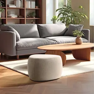 Macabane - Pouf forme galet n°2 en tissu effet velours beige foncé OS