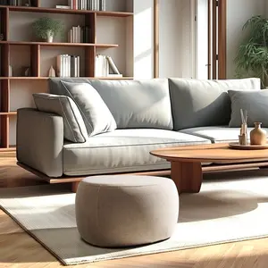 Macabane - Pouf forme galet n°3 en tissu effet velours beige foncé OS