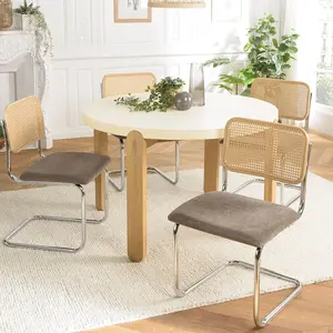 MACABANE Lea - lot de 2 chaises assise tissu taupe dossier effet cannage pas cher