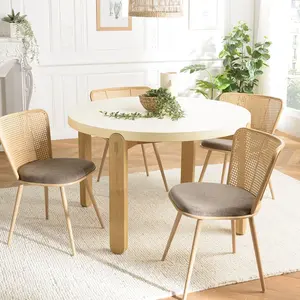 MACABANE Lea - lot de 2 chaises assise tissu taupe large dossier effet cannage pas cher