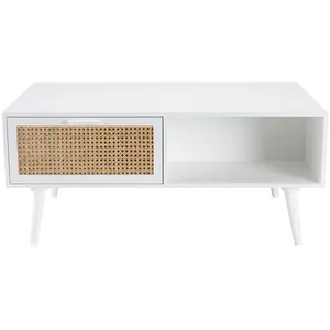 Macabane - Table basse cannage rotin Sandro blanche - 100x60x40 cm T.U pas cher
